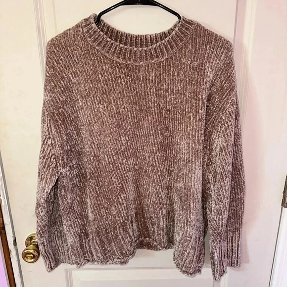 Cynthia Rowley Chenille Mock Neck Sweater 3/4 Sleeve Tan Chunky Soft Ribbed Sz L - Picture 1 of 6